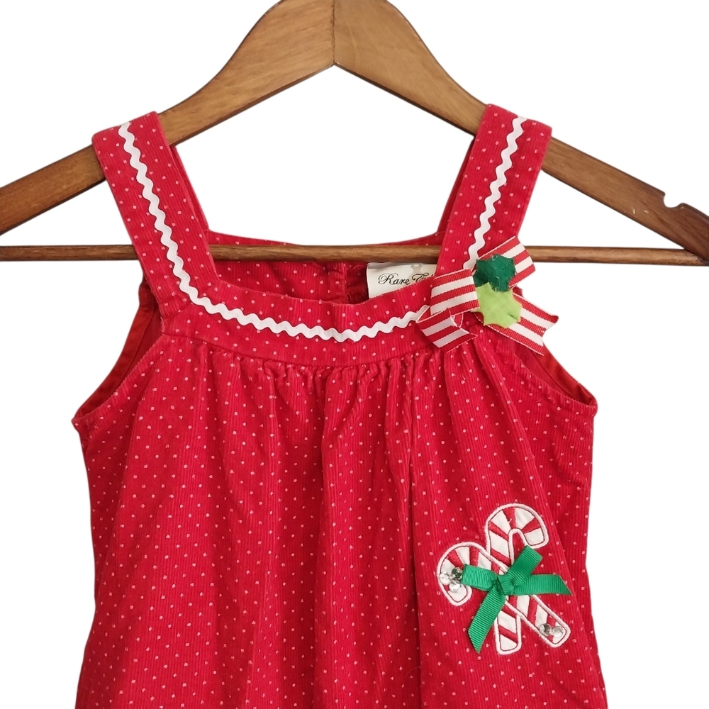 Vtg Rare Editions Girls Size 5 Red Corduroy Candy Cane Christmas Jumper Dress - Picture 4 of 12